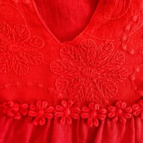 Marisa & Marie Linen Dress Red Daisy Lace Trims Tiered - Picture 13 of 16
